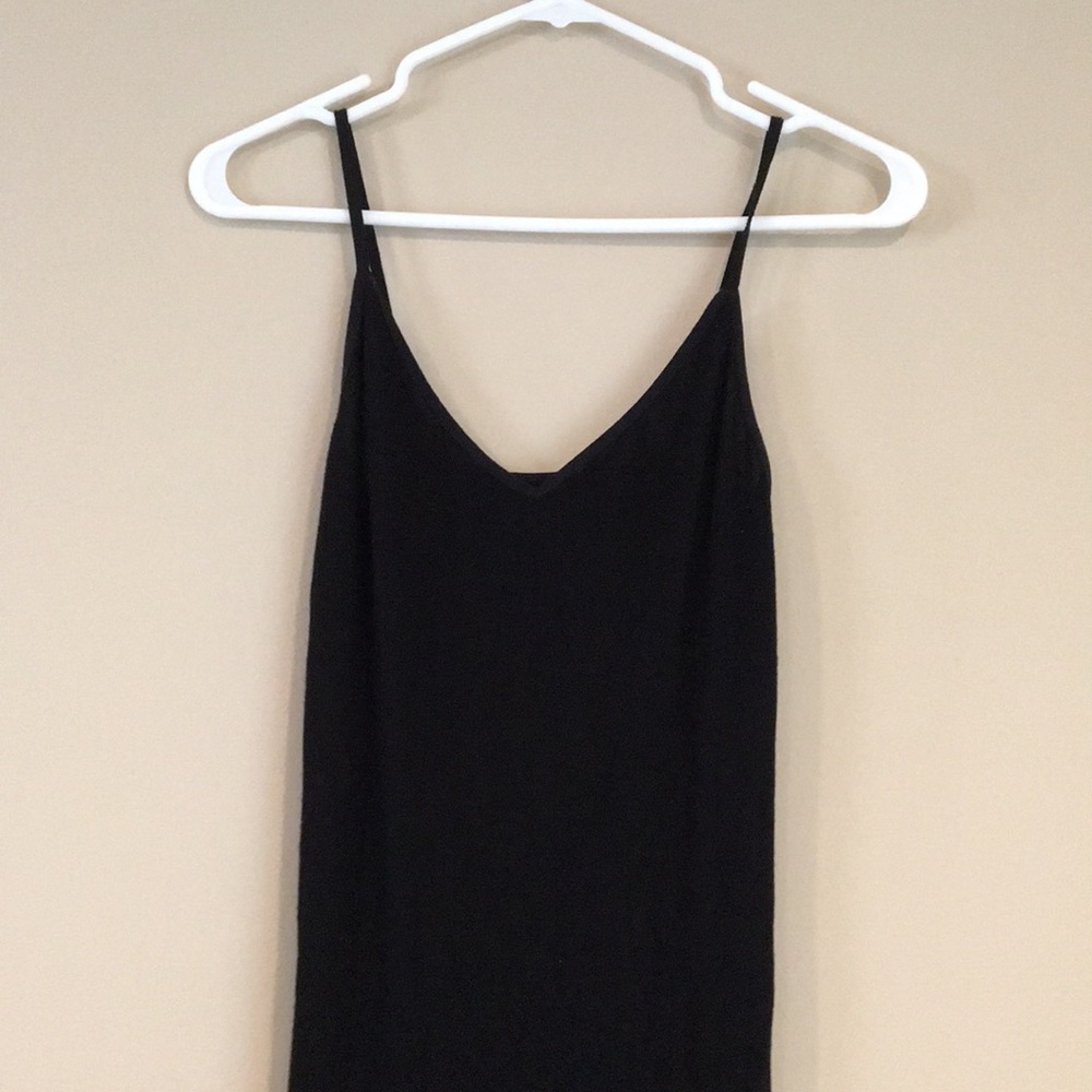 Soft black maxi dress with slit and spaghetti straps